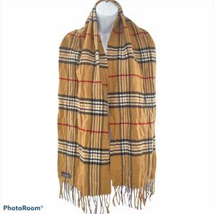 V. FRAAS Cashmink Tartan Plaid Tan Scarf